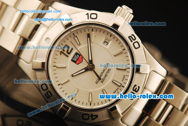 Tag Heuer Aquaracer Swiss Quartz Movement Full Steel with White Dial and White Markers - Click Image to Close